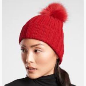Athleta Ribbed Pom Beanie Red Wool blend
